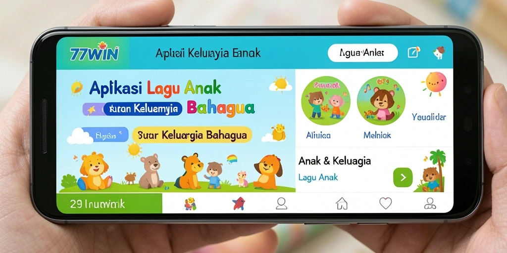 Antarmuka aplikasi 77WIN dengan berbagai pilihan lagu anak.