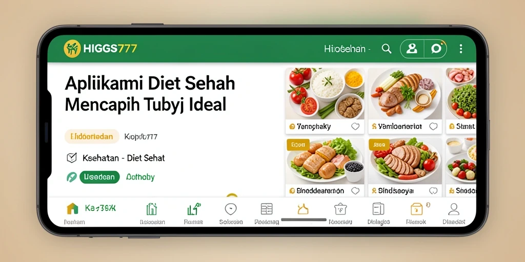 Tampilan antarmuka aplikasi HIGGS777 untuk diet sehat.