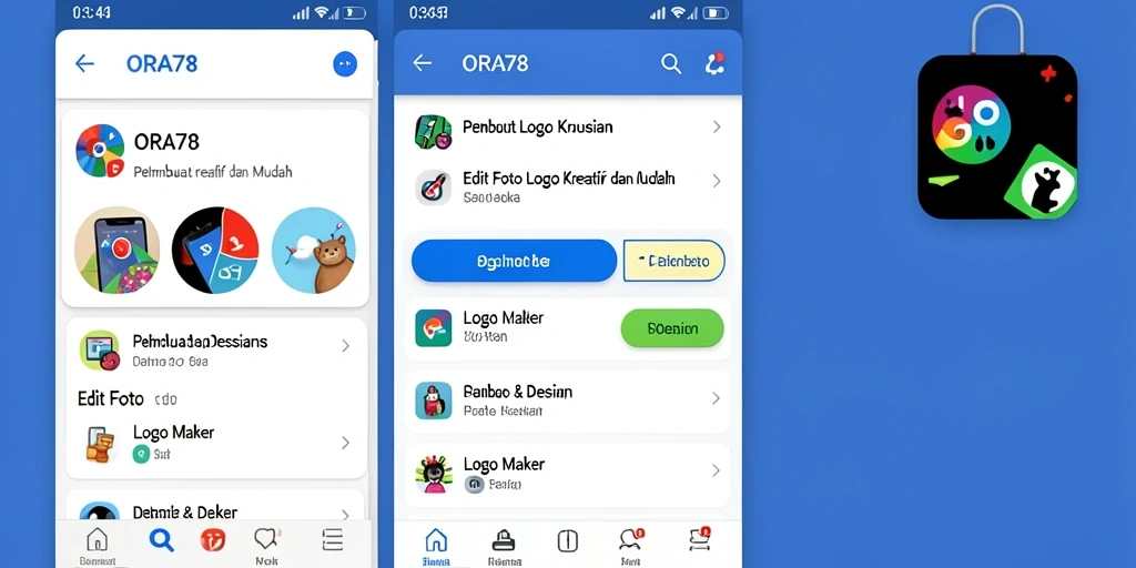 Antarmuka pengguna ORA78 menunjukkan fitur-fitur pembuatan logo yang intuitif dan kreatif.