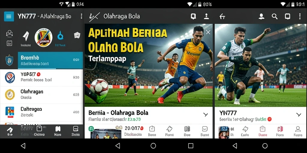Antarmuka aplikasi YN777 menampilkan berita olahraga bola terkini.