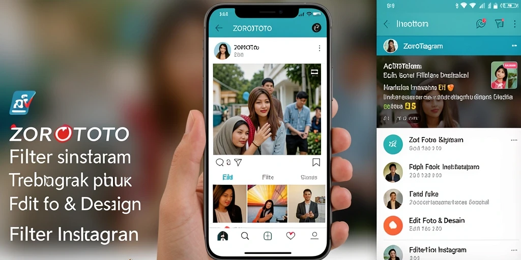 Antarmuka ZOROTOTO dengan beragam filter untuk foto Instagram.